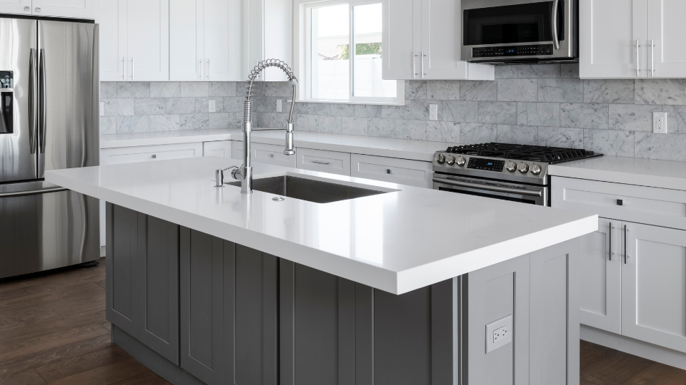 Thick White Marble kitchen Island with Sink